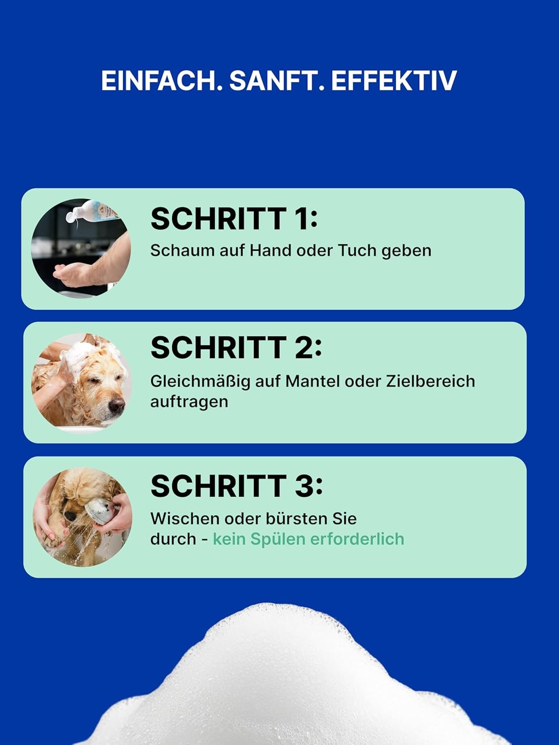 Foam Shampoo for Dogs - Gentle Cleansing, No Rinsing, For All Dogs