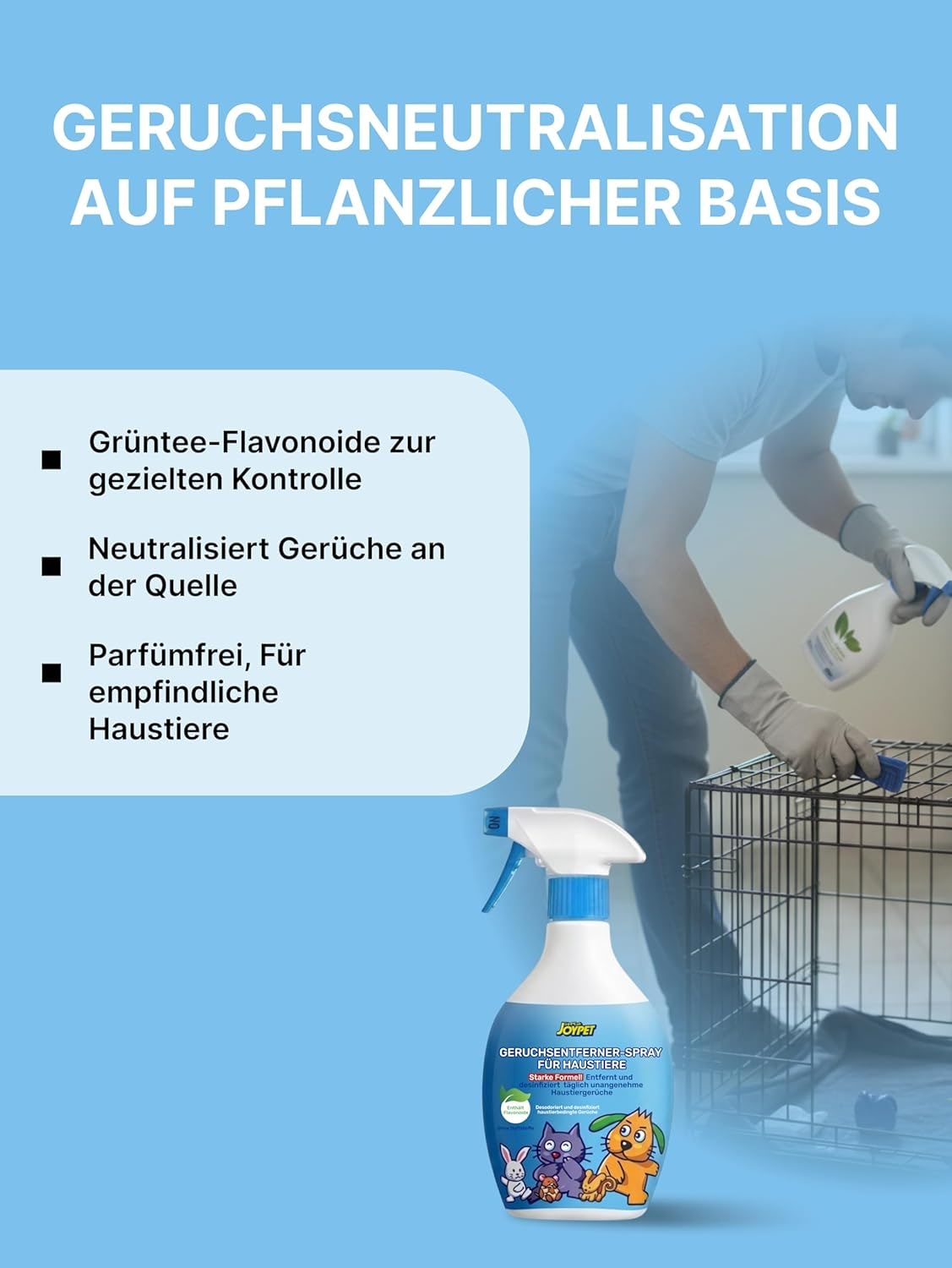 Desodorier- & Desinfektionsspray mit Grüntee-Extrakt | Geruchsentferner für Hunde, Katzen & Kleintiere | Sicher bei Ablecken | 400 ml