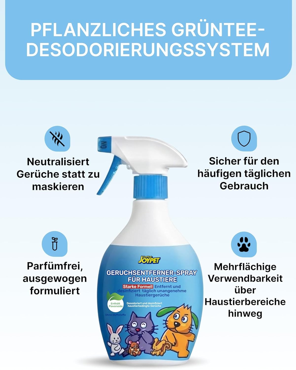 Desodorier- & Desinfektionsspray mit Grüntee-Extrakt | Geruchsentferner für Hunde, Katzen & Kleintiere | Sicher bei Ablecken | 400 ml