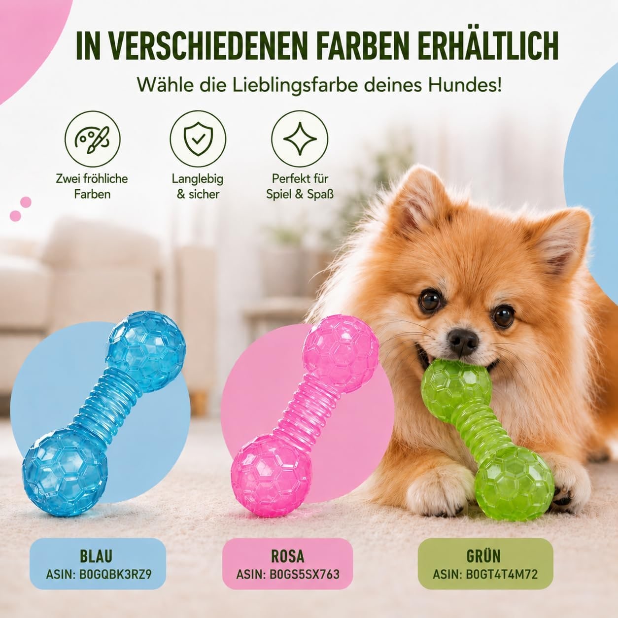 Haltère pour petits chiens - Jouet à mâcher pour soins dentaires - Avec compartiment à friandises - Vert - Matériau TPR souple