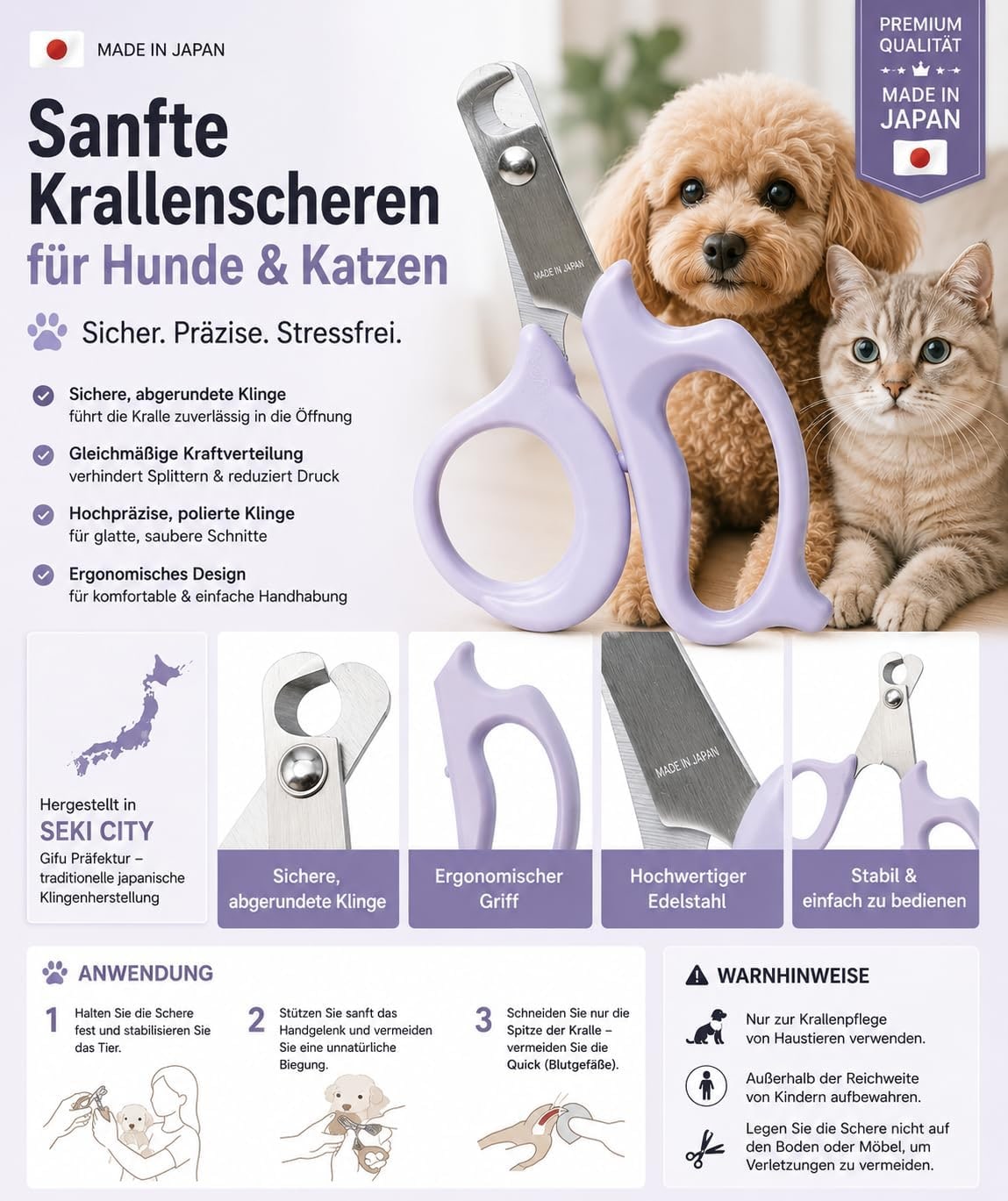 Nail Cutter for Dogs & Cats - Gentle, Precise Cutting - Professional Nail Clippers from Japan - Safe & Ergonomic