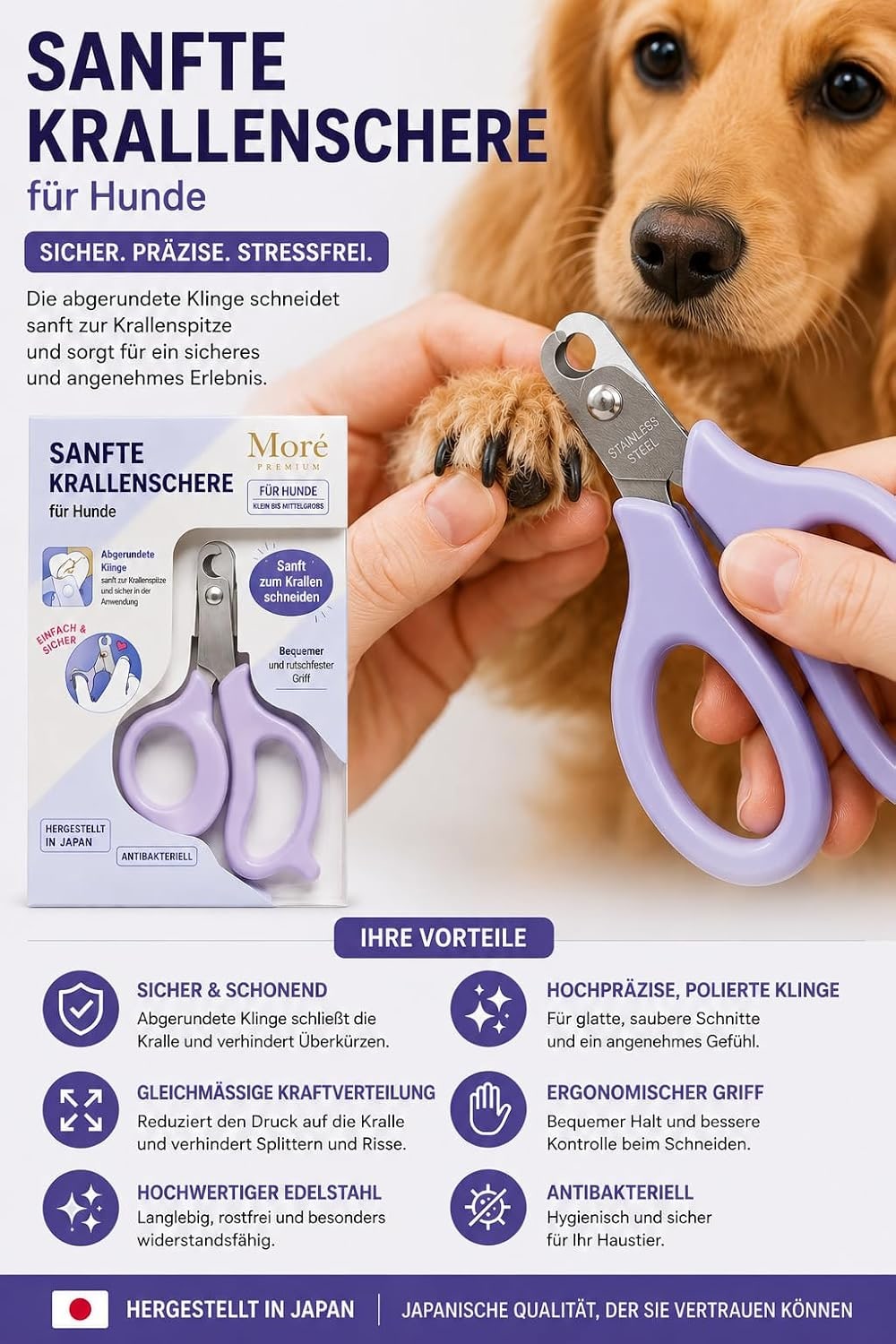 Nail Cutter for Dogs & Cats - Gentle, Precise Cutting - Professional Nail Clippers from Japan - Safe & Ergonomic