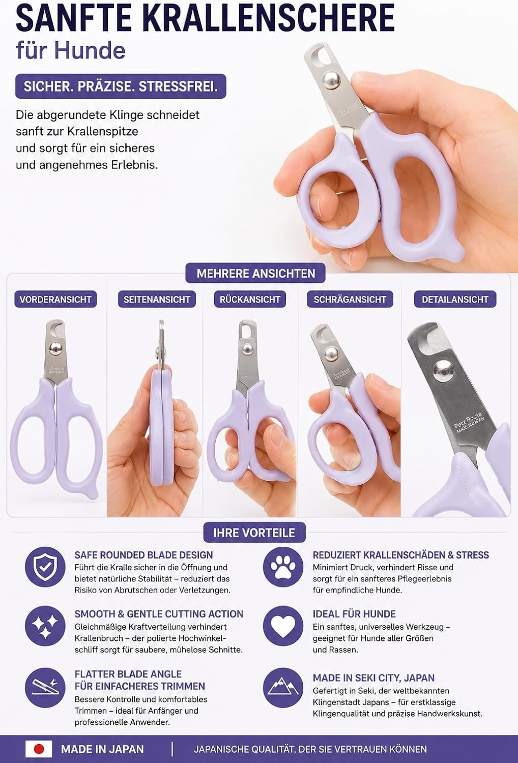 Nail Cutter for Dogs & Cats - Gentle, Precise Cutting - Professional Nail Clippers from Japan - Safe & Ergonomic