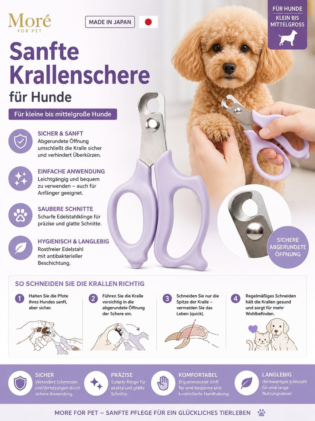 Nail Cutter for Dogs & Cats - Gentle, Precise Cutting - Professional Nail Clippers from Japan - Safe & Ergonomic