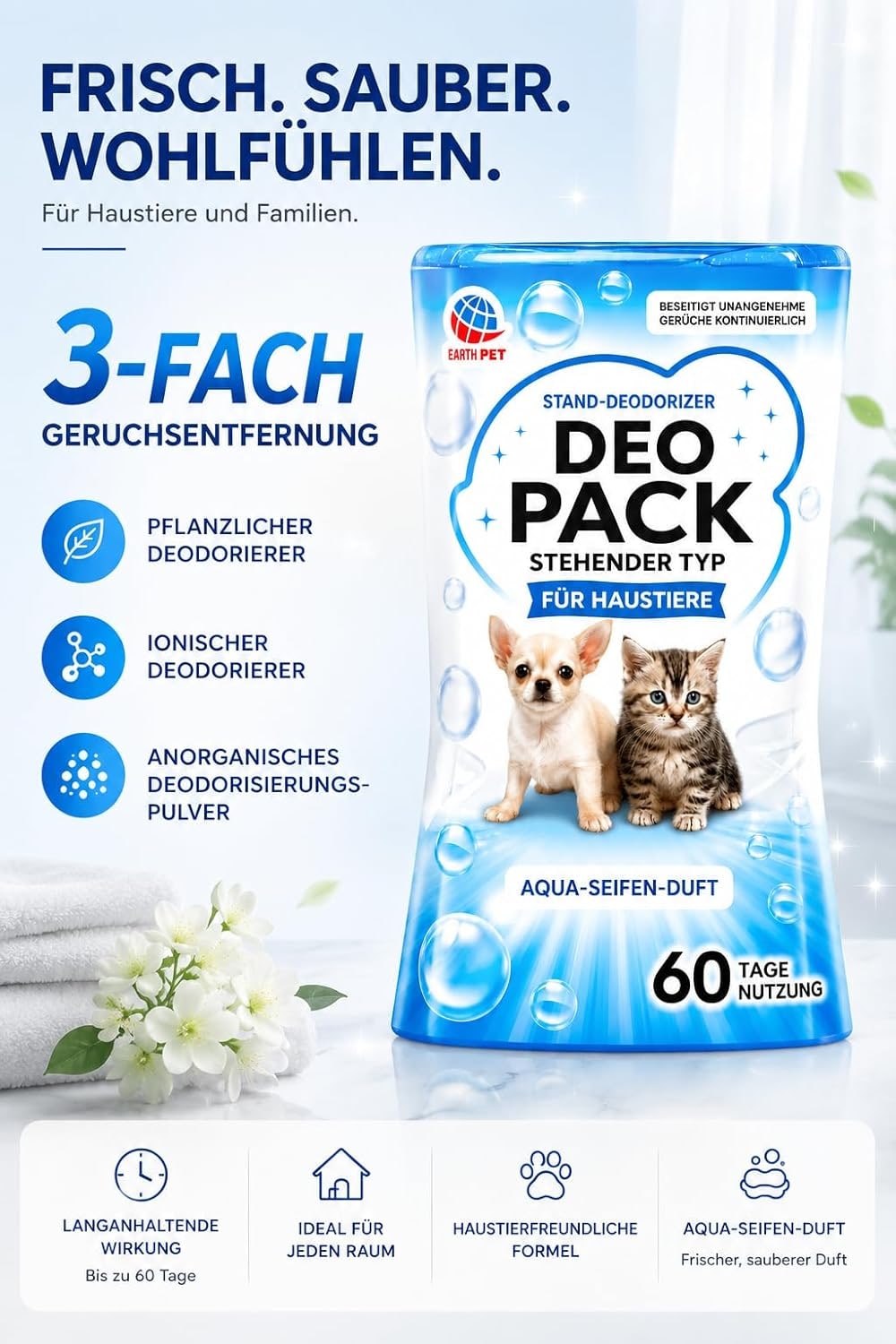 Odour Remover Liquid 400 ml, Aqua Soap Fragrance, Triple Deodorisation for Dogs and Cats, Long-Lasting Freshness, Made in Japan