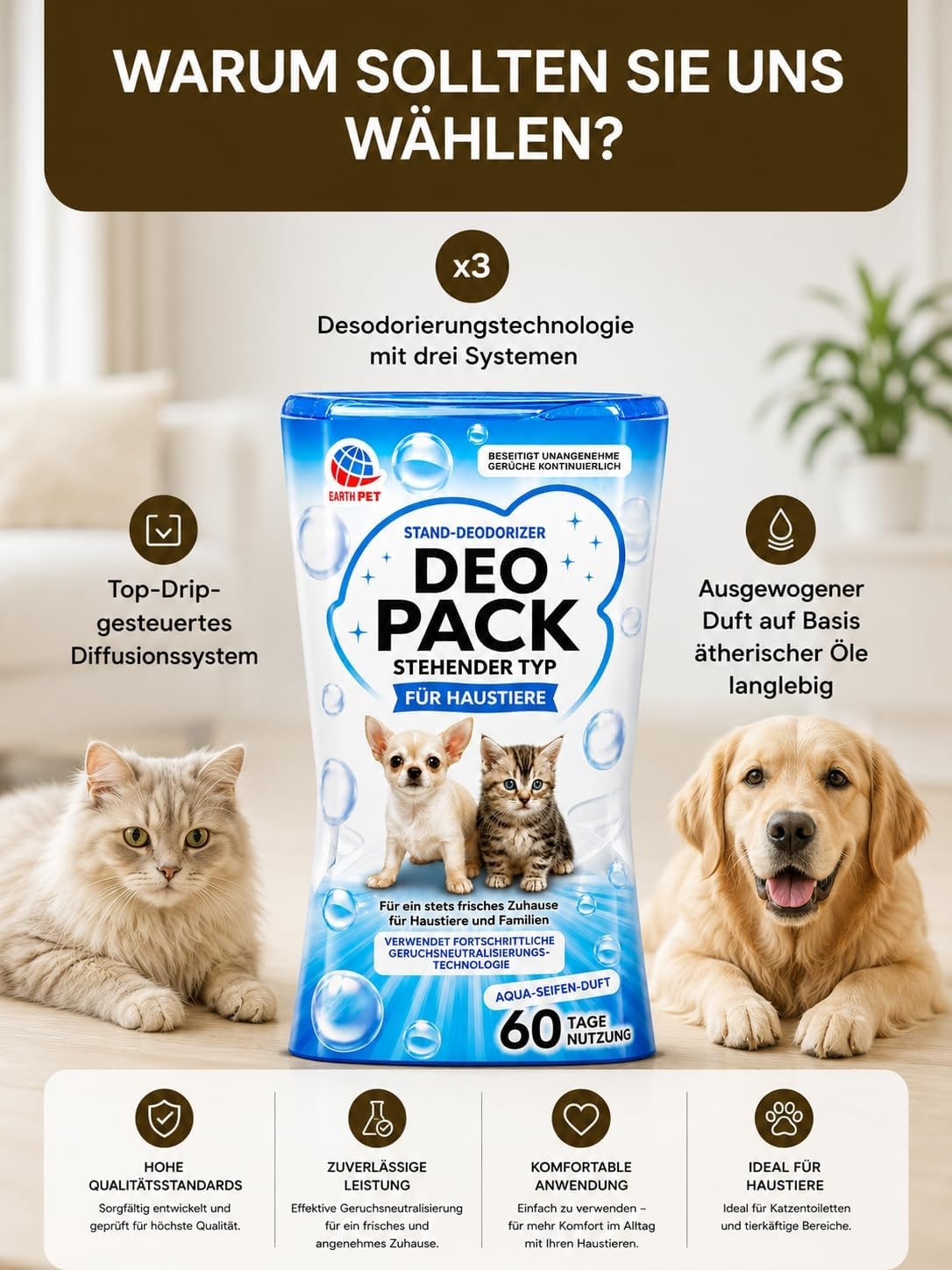 Odour Remover Liquid 400 ml, Aqua Soap Fragrance, Triple Deodorisation for Dogs and Cats, Long-Lasting Freshness, Made in Japan