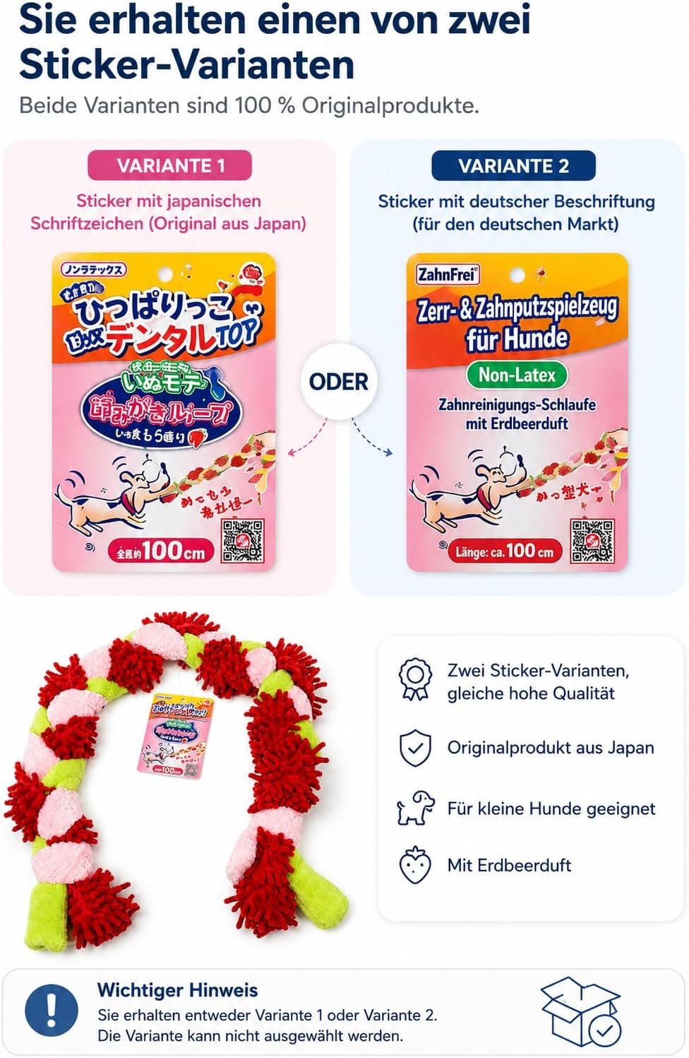 Hundespielzeug Seil mit Quietscher | Kauspielzeug für kleine & mittelgroße Hunde | Robust & langlebig | Interaktives Zerrspiel & Wurfspiel | 100 cm