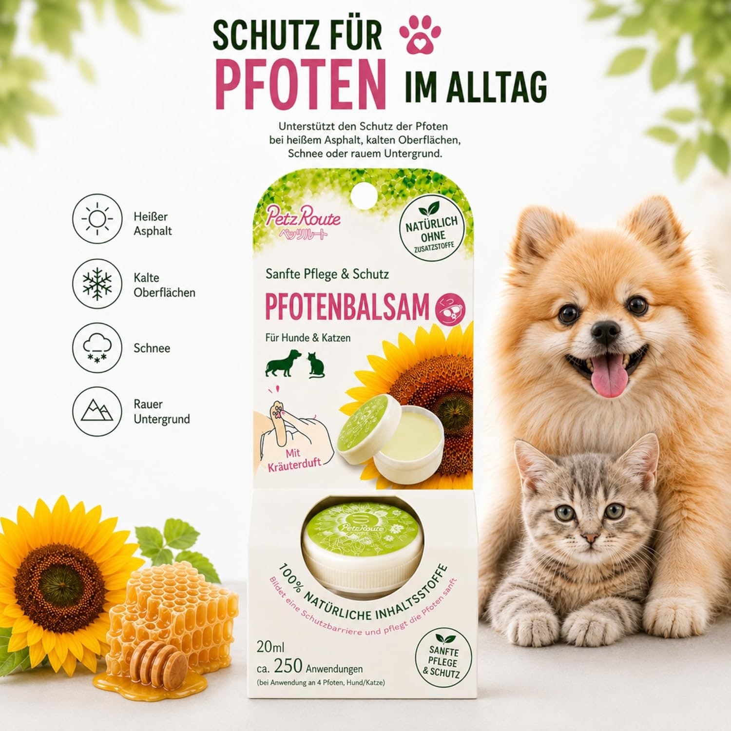 Paw Balm for Dogs and Cats 100% Natural Ingredients Beeswax Herbal Fragrance 20ml