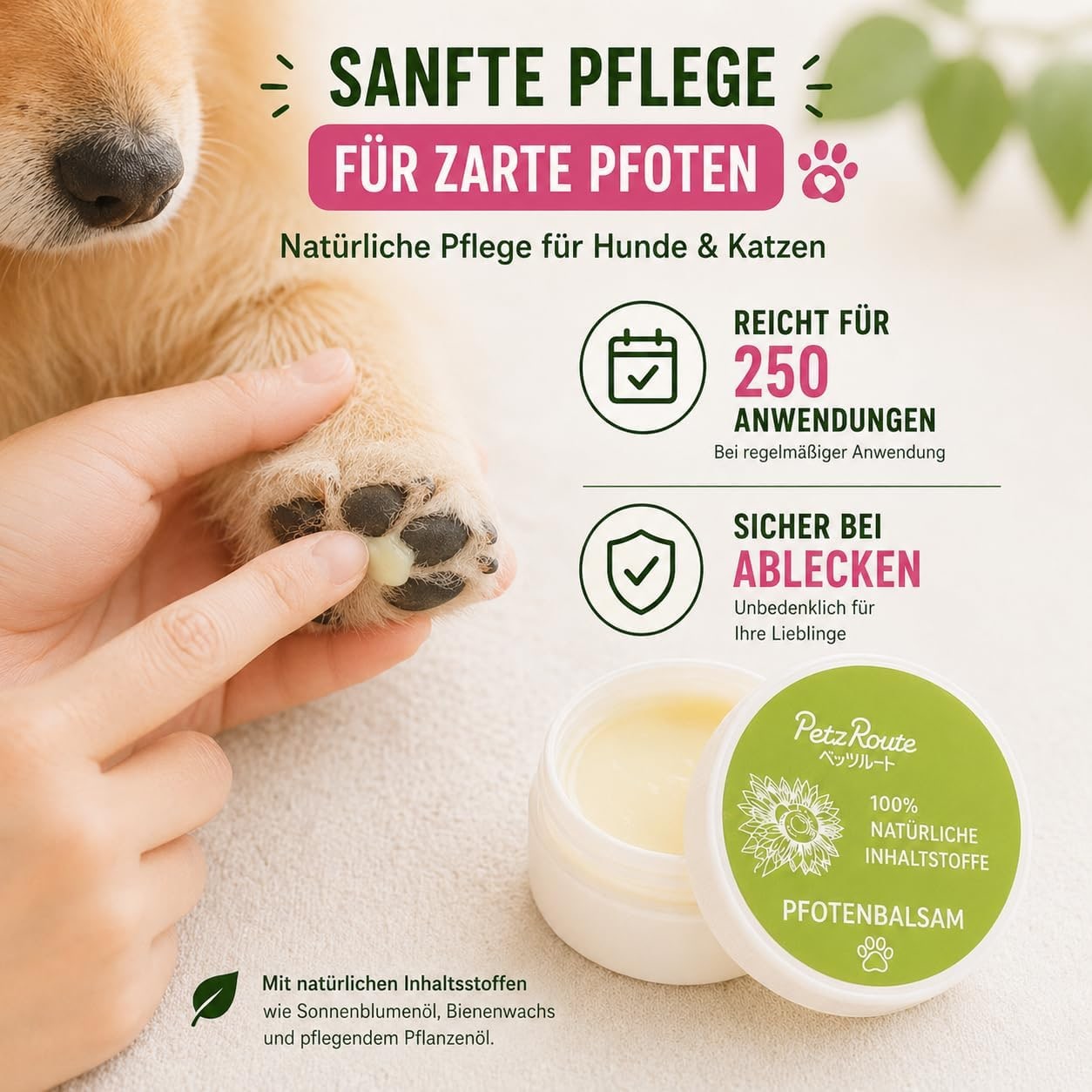 Paw Balm for Dogs and Cats 100% Natural Ingredients Beeswax Herbal Fragrance 20ml