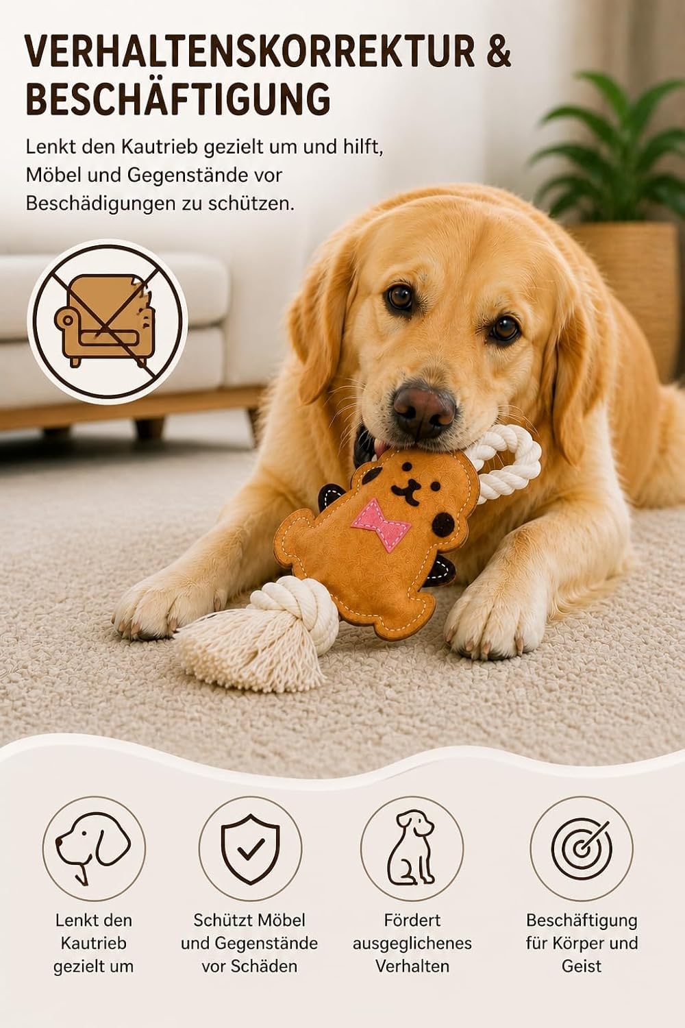 Leather Dog Toy Rabbit, For Small & Mini Dogs, Bite Resistant & Durable, Dental Care & Gum Massage, Chew Toy for Training & Behavior Correction