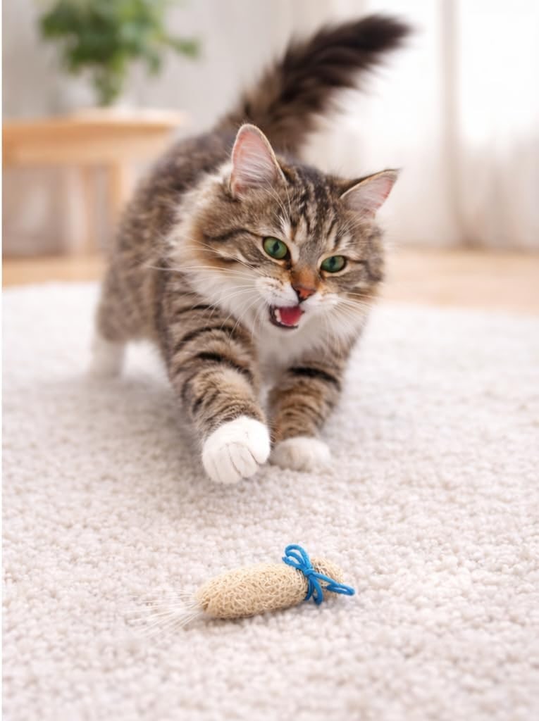 Jouet pour chat en forme de poisson avec Matatabi et luffa, jouet anti-mastication naturel pour chats et chatons, anti-stress, interactif, coton