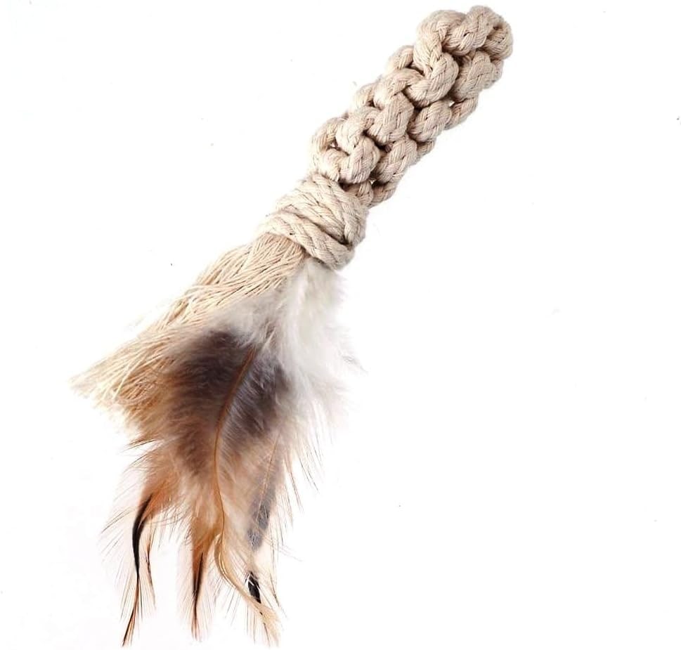 Cat Toy Rope with Feathers, Cotton, Matatabi, Dental Care & Stress Relief, Interactive, for Cats & Kittens