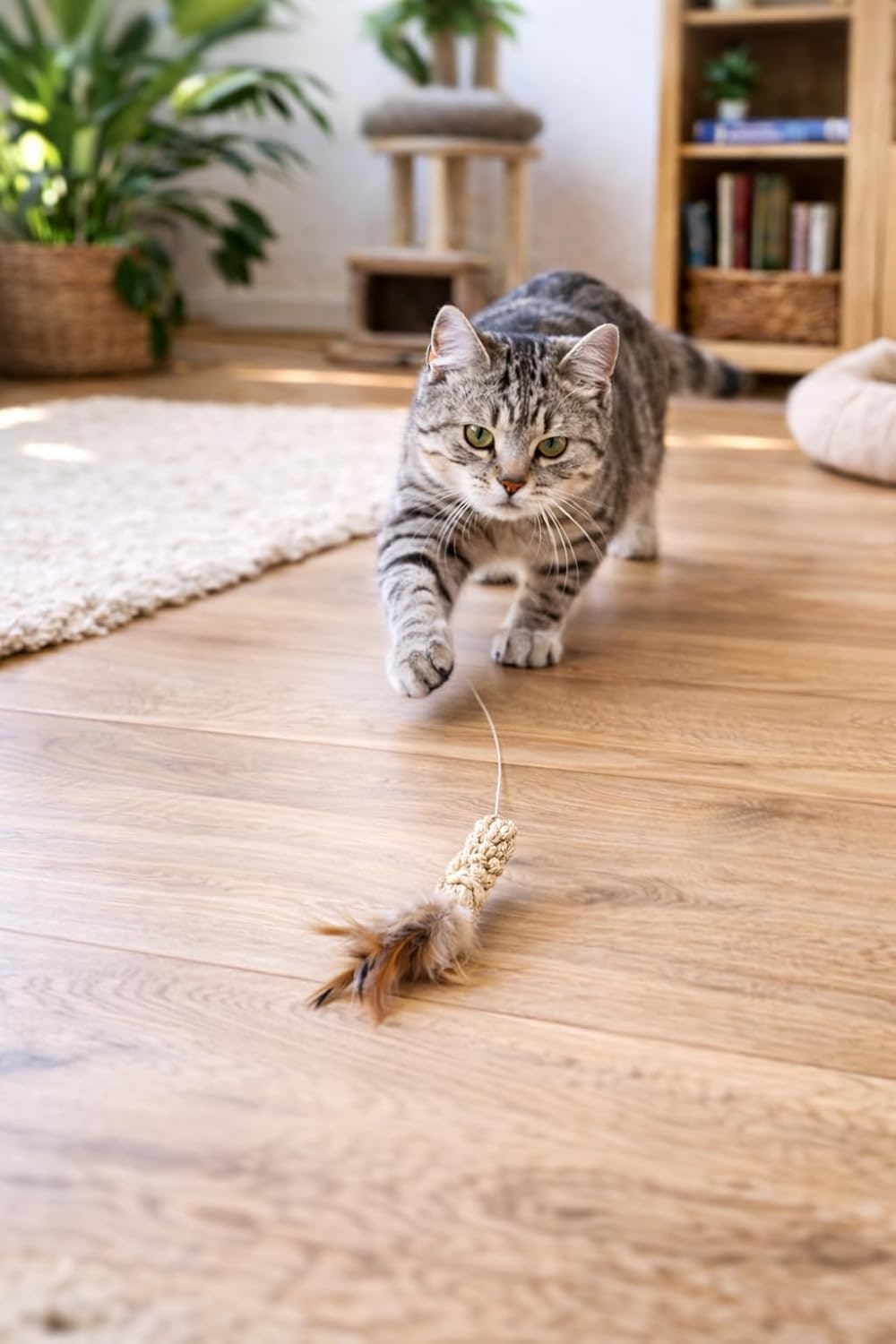 Cat Toy Rope with Feathers, Cotton, Matatabi, Dental Care & Stress Relief, Interactive, for Cats & Kittens