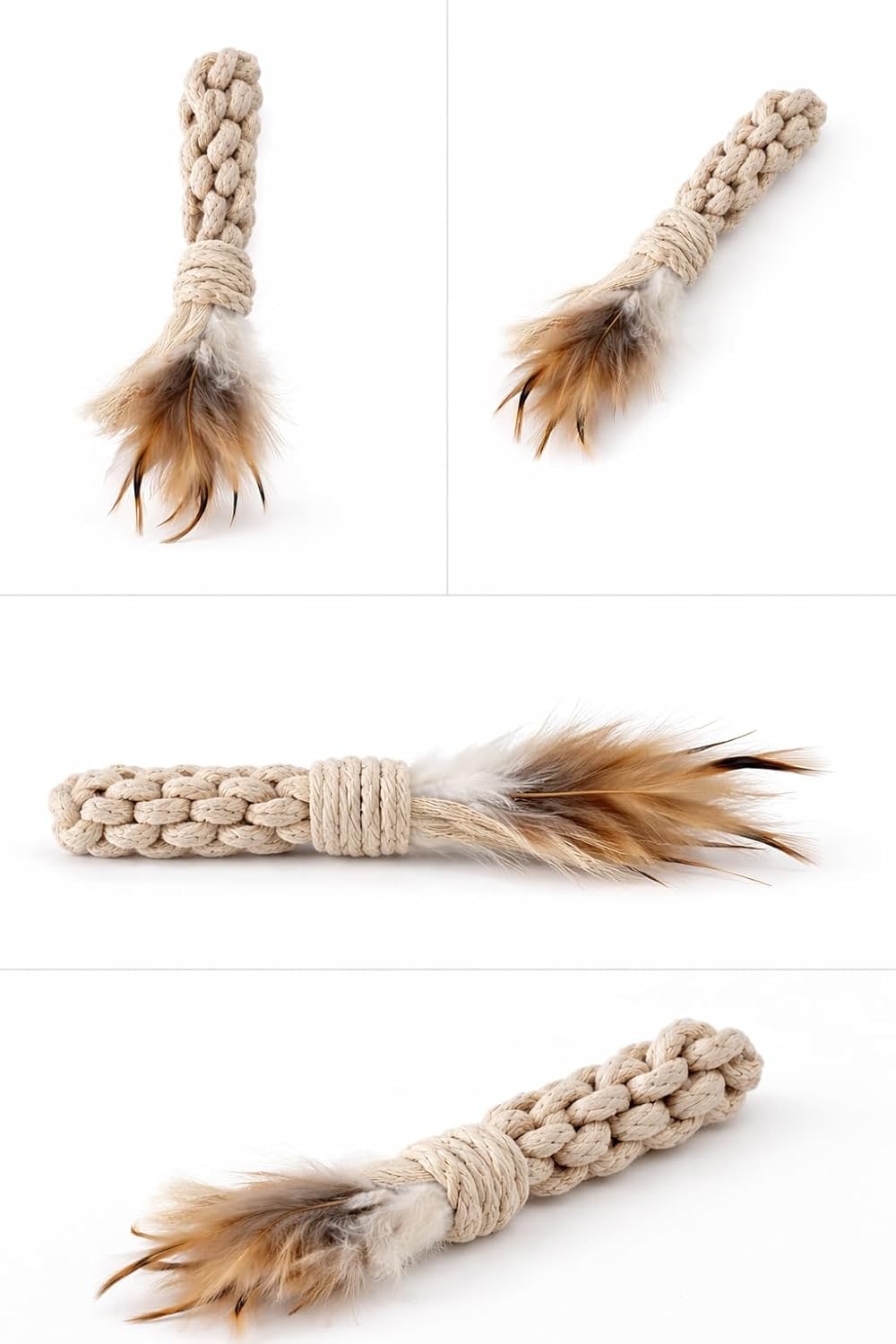 Cat Toy Rope with Feathers, Cotton, Matatabi, Dental Care & Stress Relief, Interactive, for Cats & Kittens