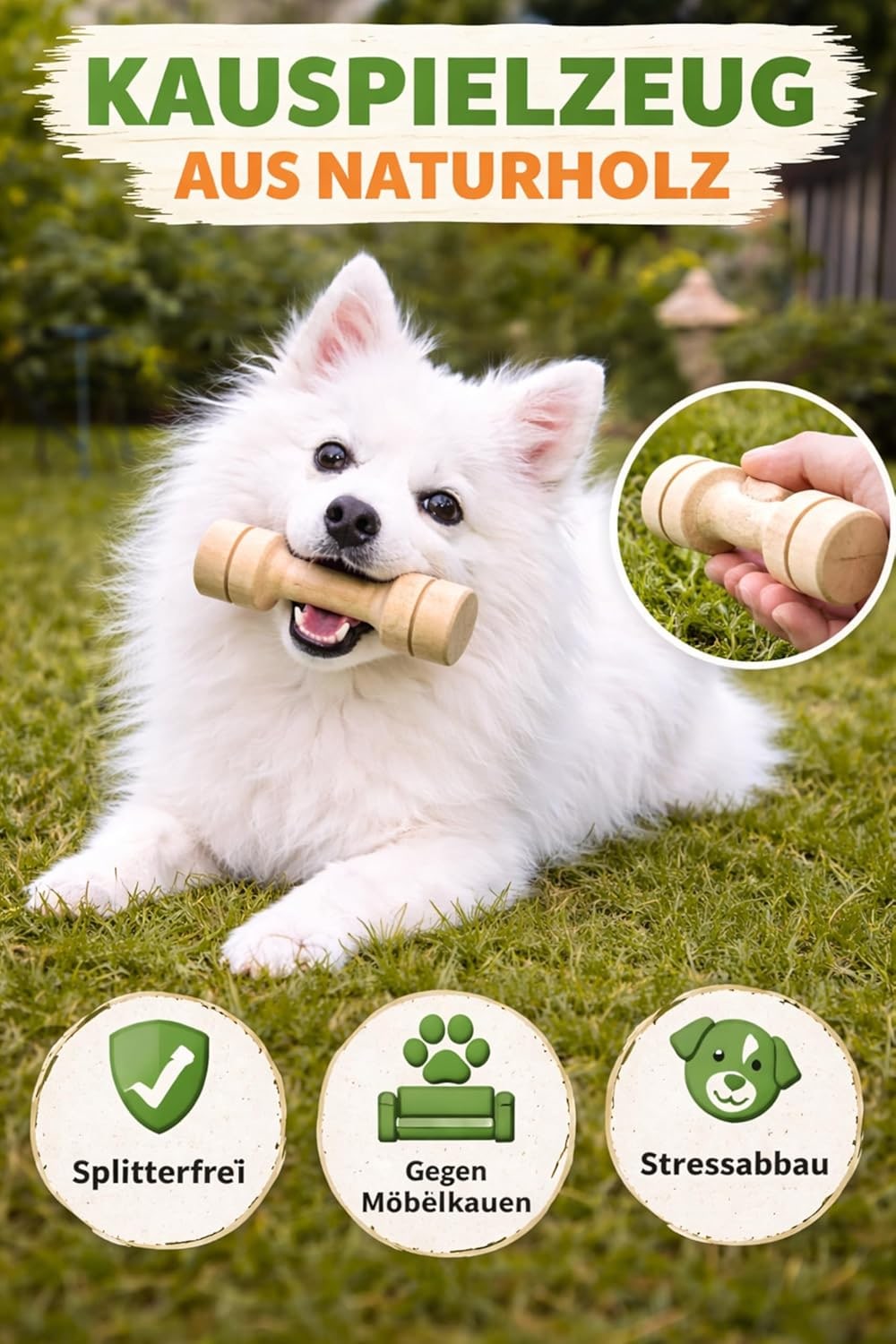 Dog Training Toy Wooden Dumbbell SS 11 cm - Anti-Chew Toy for Dogs, Natural Wood, Behavior Training, Stress Relief, Robust, for Small Dogs