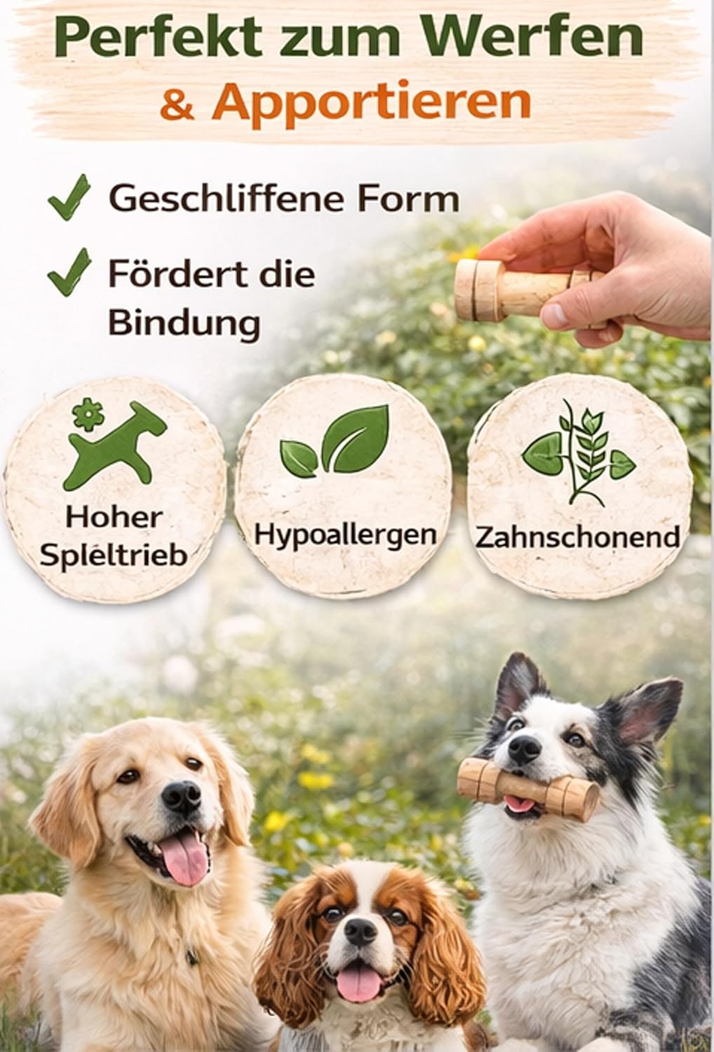 Dog Training Toy Wooden Dumbbell SS 11 cm - Anti-Chew Toy for Dogs, Natural Wood, Behavior Training, Stress Relief, Robust, for Small Dogs