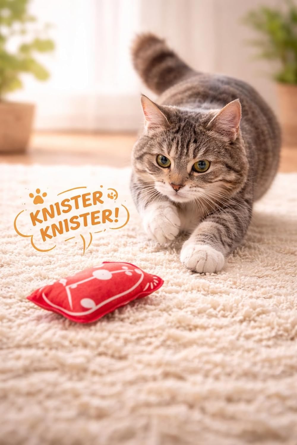 Juguete para gatos con Matatabi, juego de 2 cojines crepitantes para jugar independientemente, promueve la relajación y la actividad, 10 x 6,5 cm