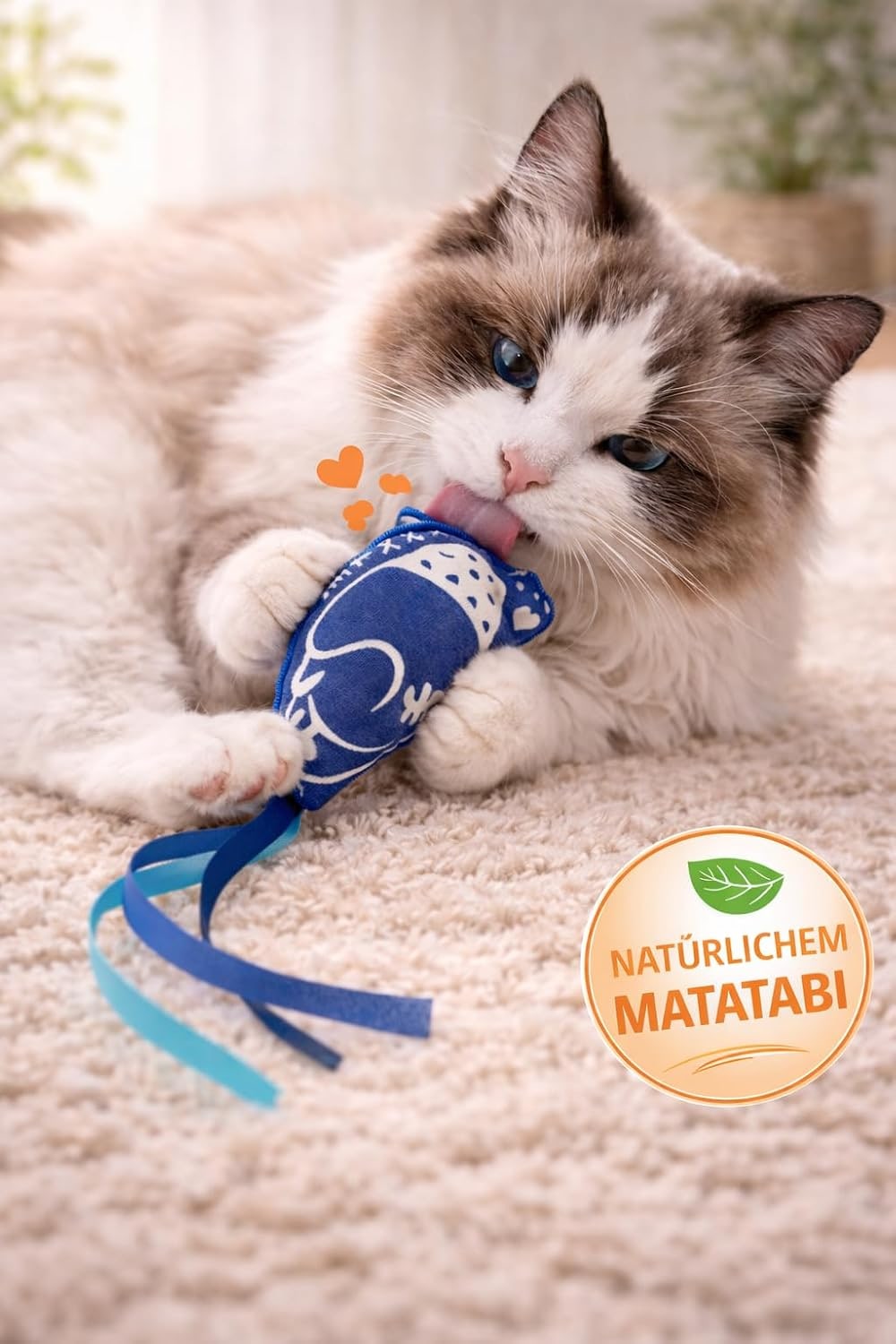 Matatabi Cat Toy Cushion with Crinkle Effect & Ribbons - Interactive Cat Cushion with Silvervine Cat Toy for Biting & Kicking, Stress Relief, 14 × 6.5 cm