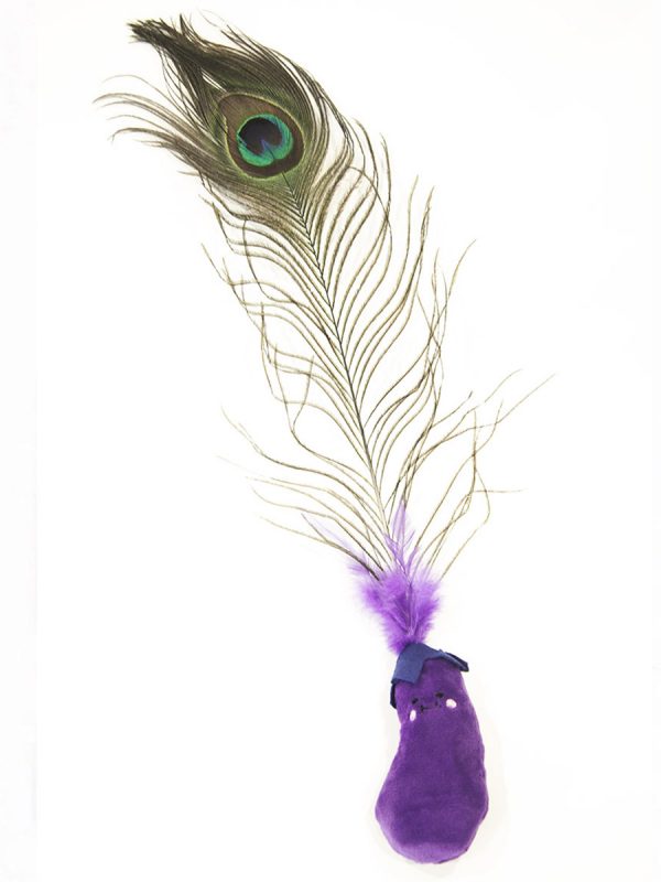 Cat Teaser with Peacock Feather and Catnip, purple